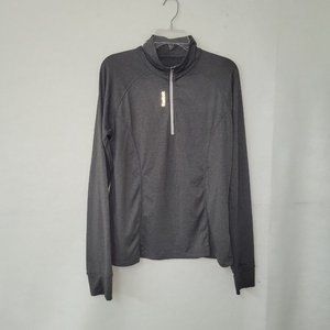 Reebok 1/4 Zip Pullover Womens L Grey Reflective Long Sleeve Running Thumbholes‎